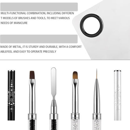 GEMSANVA Double Ended Nail Builder Gel Brush and Palette Set – 3PCS French Tip Brushes, Hard Gel, Flat/Oval Nail Brushes, Liner Brush & Spatula for Salon & DIY Nail Art