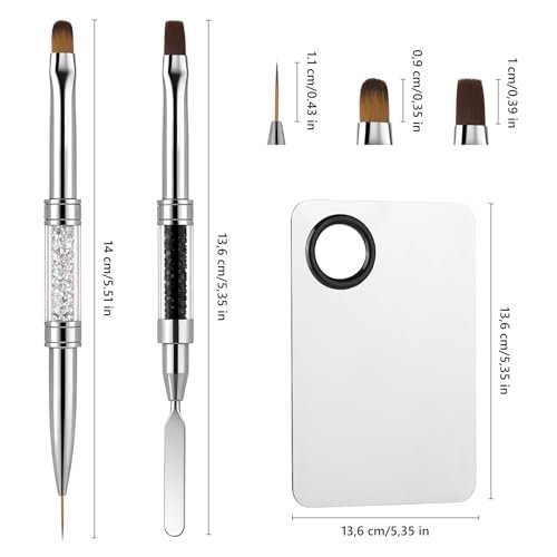 GEMSANVA Double Ended Nail Builder Gel Brush and Palette Set – 3PCS French Tip Brushes, Hard Gel, Flat/Oval Nail Brushes, Liner Brush & Spatula for Salon & DIY Nail Art - görsel 3