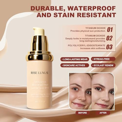 Rise Luxus Ultrablend 4 In 1 Foundation – 2025 Upgrade, Match Skin Color, SPF 50, Glowing Hydrating Waterproof Makeup Avelisse