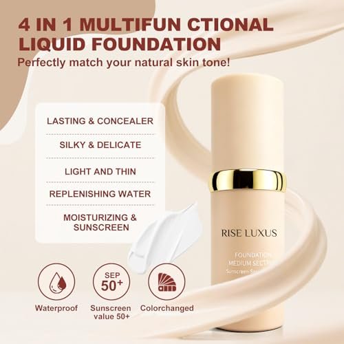 Rise Luxus Ultrablend 4 In 1 Foundation – 2025 Upgrade, Match Skin Color, SPF 50, Glowing Hydrating Waterproof Makeup Avelisse