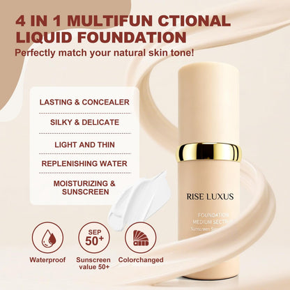 Rise Luxus Ultrablend 4 In 1 Foundation – 2025 Upgrade, Match Skin Color, SPF 50, Glowing Hydrating Waterproof Makeup Avelisse