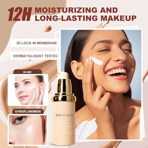 Rise Luxus Ultrablend 4 In 1 Foundation – 2025 Upgrade, Match Skin Color, SPF 50, Glowing Hydrating Waterproof Makeup Avelisse