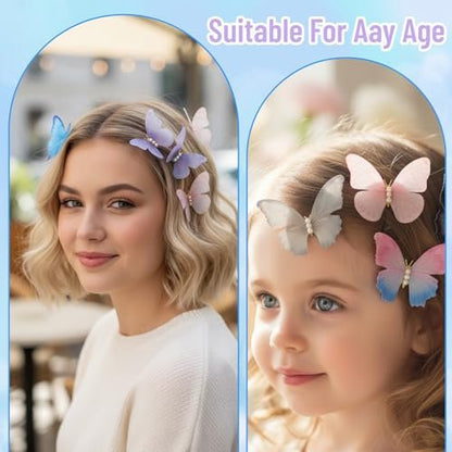 12-Piece Colorful Butterfly Hair Clips Set - Glitter Y2K Hair Jaw Clips for Girls Daily Wear & Back to School