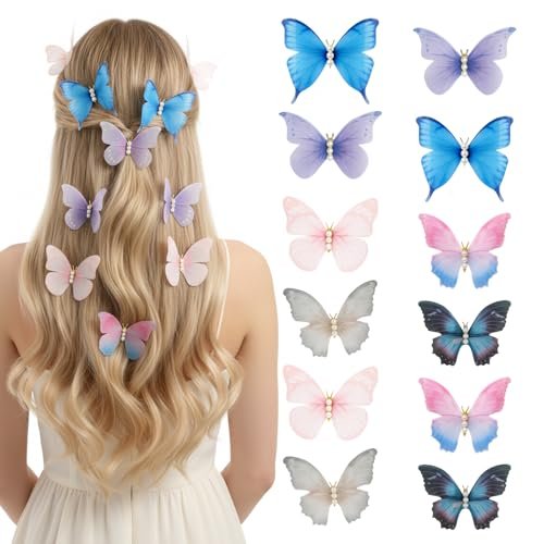 12-Piece Colorful Butterfly Hair Clips Set - Glitter Y2K Hair Jaw Clips for Girls Daily Wear & Back to School - görsel 2