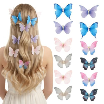 12-Piece Colorful Butterfly Hair Clips Set - Glitter Y2K Hair Jaw Clips for Girls Daily Wear & Back to School