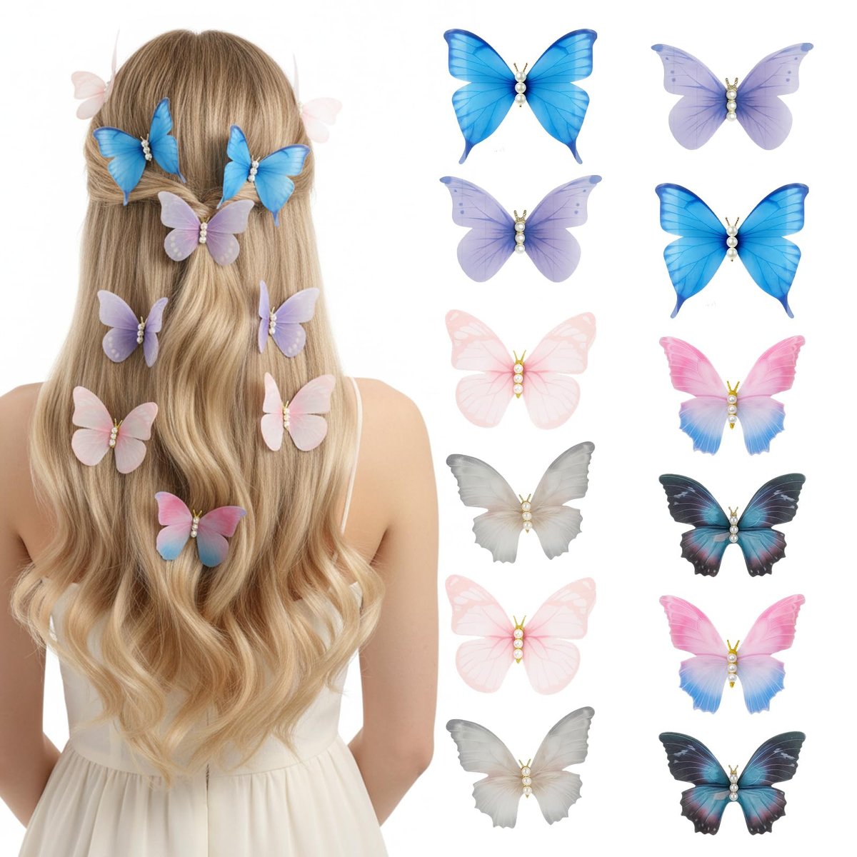 12-Piece Colorful Butterfly Hair Clips Set - Glitter Y2K Hair Jaw Clips for Girls Daily Wear & Back to School - görsel 1