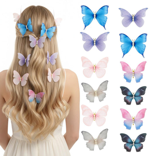 12-Piece Colorful Butterfly Hair Clips Set - Glitter Y2K Hair Jaw Clips for Girls Daily Wear & Back to School
