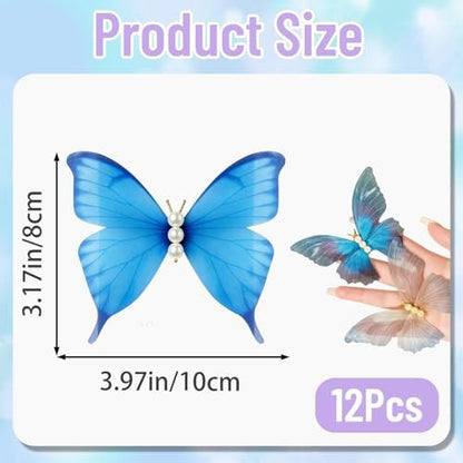 12-Piece Colorful Butterfly Hair Clips Set - Glitter Y2K Hair Jaw Clips for Girls Daily Wear & Back to School