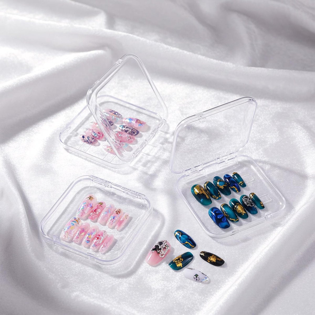 12 Pcs Clear Press on Nail Storage Box Set with 60 Double Sided Adhesive Tapes – Crystal Display Case for Nail Art Business & Salon - görsel 13
