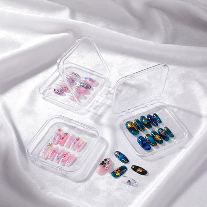 12 Pcs Clear Press on Nail Storage Box Set with 60 Double Sided Adhesive Tapes – Crystal Display Case for Nail Art Business & Salon