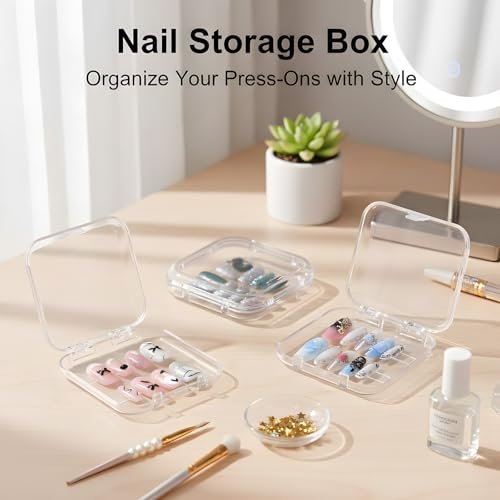 12 Pcs Clear Press on Nail Storage Box Set with 60 Double Sided Adhesive Tapes – Crystal Display Case for Nail Art Business & Salon - görsel 4
