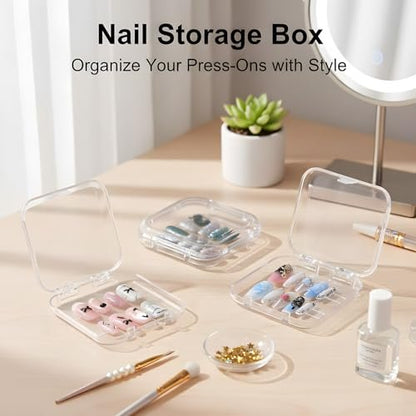 12 Pcs Clear Press on Nail Storage Box Set with 60 Double Sided Adhesive Tapes – Crystal Display Case for Nail Art Business & Salon