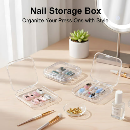 12 Pcs Clear Press on Nail Storage Box Set with 60 Double Sided Adhesive Tapes – Crystal Display Case for Nail Art Business & Salon