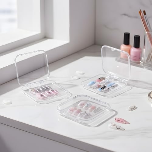 12 Pcs Clear Press on Nail Storage Box Set with 60 Double Sided Adhesive Tapes – Crystal Display Case for Nail Art Business & Salon - görsel 10