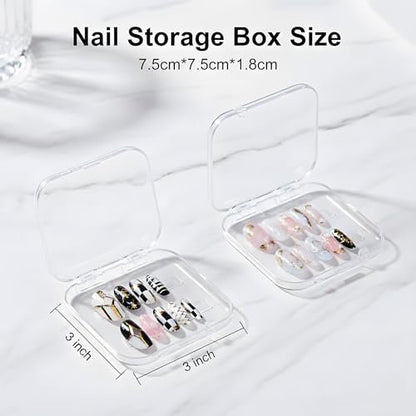 12 Pcs Clear Press on Nail Storage Box Set with 60 Double Sided Adhesive Tapes – Crystal Display Case for Nail Art Business & Salon