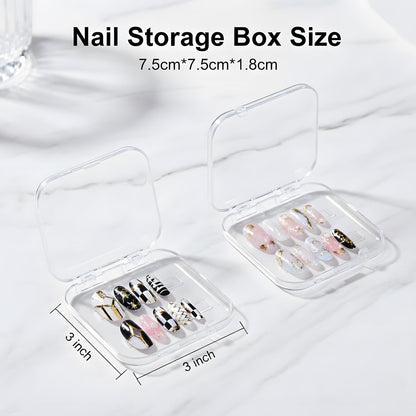 12 Pcs Clear Press on Nail Storage Box Set with 60 Double Sided Adhesive Tapes – Crystal Display Case for Nail Art Business & Salon