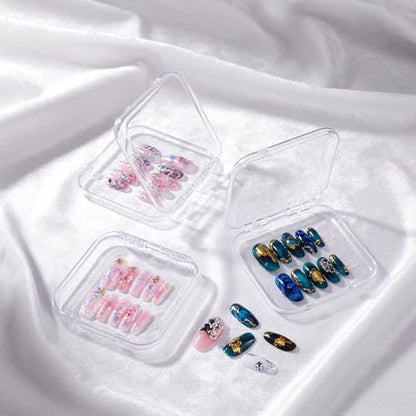 12 Pcs Clear Press on Nail Storage Box Set with 60 Double Sided Adhesive Tapes – Crystal Display Case for Nail Art Business & Salon