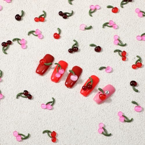 100PCS Small Cherry Gems for Nails - Y2K 3D Cherry Nail Charms, Shiny Crystal Fruit Nail Art Supplies, DIY Craft Design Accessories for Manicure & Craft Projects - görsel 10