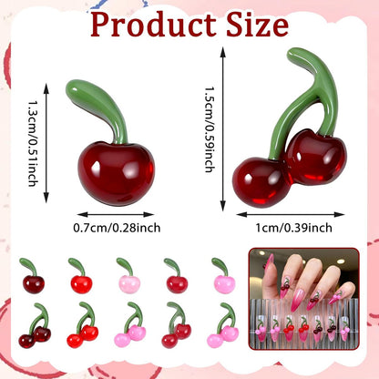 100PCS Small Cherry Gems for Nails - Y2K 3D Cherry Nail Charms, Shiny Crystal Fruit Nail Art Supplies, DIY Craft Design Accessories for Manicure & Craft Projects