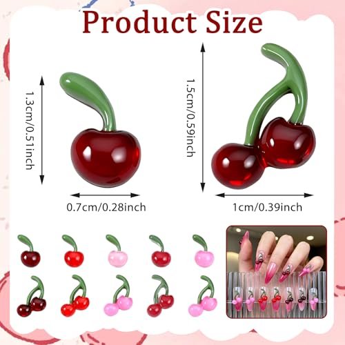 100PCS Small Cherry Gems for Nails - Y2K 3D Cherry Nail Charms, Shiny Crystal Fruit Nail Art Supplies, DIY Craft Design Accessories for Manicure & Craft Projects - görsel 4