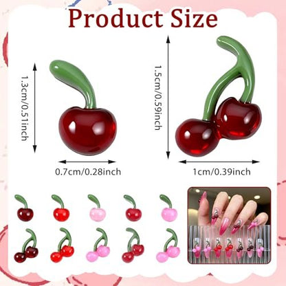 100PCS Small Cherry Gems for Nails - Y2K 3D Cherry Nail Charms, Shiny Crystal Fruit Nail Art Supplies, DIY Craft Design Accessories for Manicure & Craft Projects