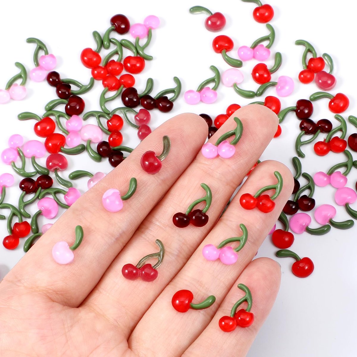 100PCS Small Cherry Gems for Nails - Y2K 3D Cherry Nail Charms, Shiny Crystal Fruit Nail Art Supplies, DIY Craft Design Accessories for Manicure & Craft Projects - görsel 5