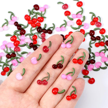 100PCS Small Cherry Gems for Nails - Y2K 3D Cherry Nail Charms, Shiny Crystal Fruit Nail Art Supplies, DIY Craft Design Accessories for Manicure & Craft Projects
