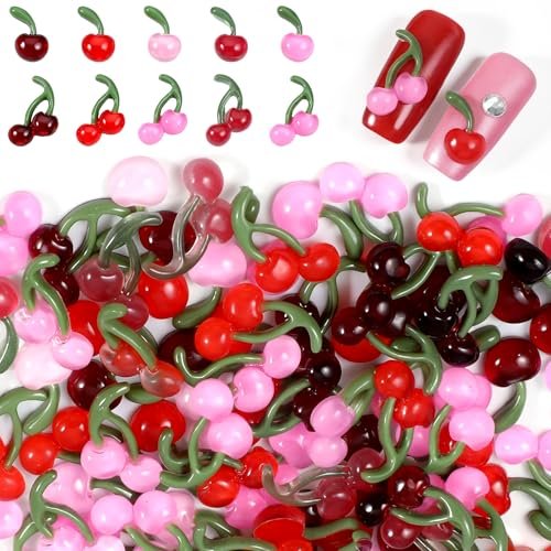 100PCS Small Cherry Gems for Nails - Y2K 3D Cherry Nail Charms, Shiny Crystal Fruit Nail Art Supplies, DIY Craft Design Accessories for Manicure & Craft Projects - görsel 2