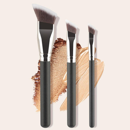 KINGMAS 3-Piece Angled Foundation Brush Set – Synthetic Bristles for Concealer, Contour, Bronzer & Blending
