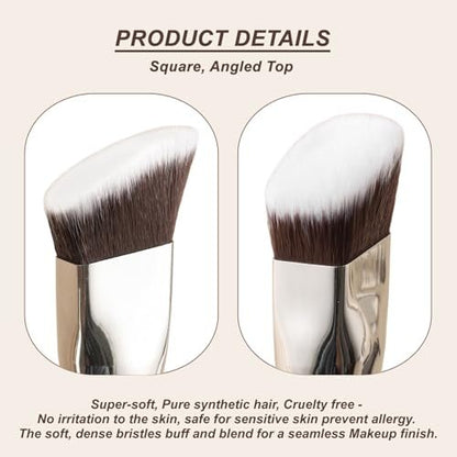 KINGMAS 3-Piece Angled Foundation Brush Set – Synthetic Bristles for Concealer, Contour, Bronzer & Blending