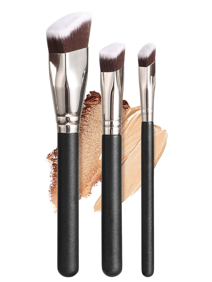 KINGMAS 3-Piece Angled Foundation Brush Set – Synthetic Bristles for Concealer, Contour, Bronzer & Blending - görsel 1