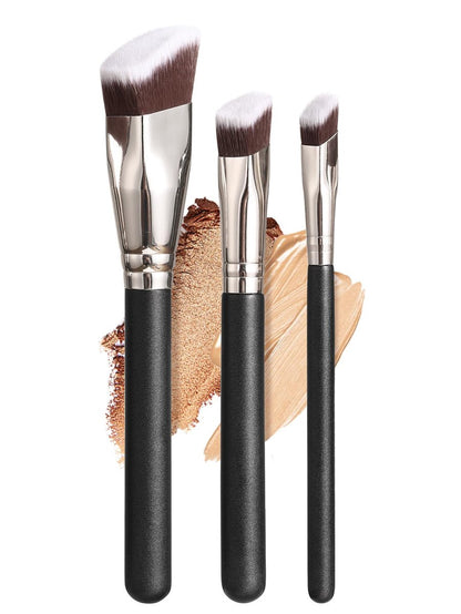 KINGMAS 3-Piece Angled Foundation Brush Set – Synthetic Bristles for Concealer, Contour, Bronzer & Blending