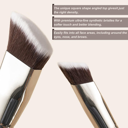 KINGMAS 3-Piece Angled Foundation Brush Set – Synthetic Bristles for Concealer, Contour, Bronzer & Blending