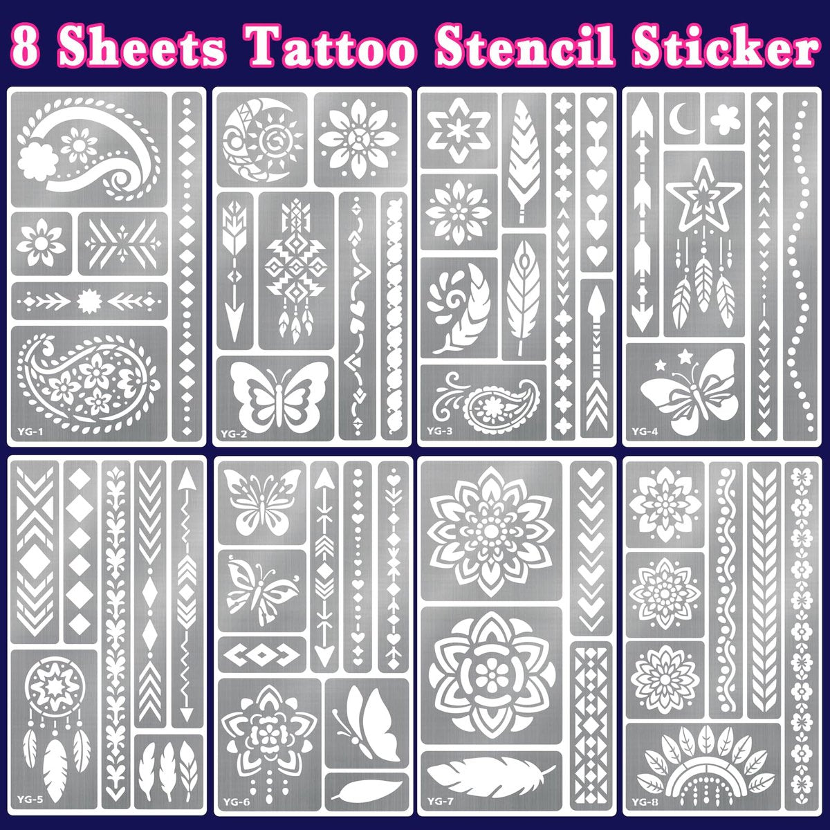 Glow in the Dark Temporary Tattoo Markers for Face Paint - 4PCS UV Neon Body Markers + 8 Sheets Stencil, Flexible Brush Tip, DIY Body Art Set for Adults Avelisse