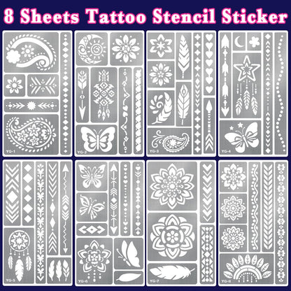 Glow in the Dark Temporary Tattoo Markers for Face Paint - 4PCS UV Neon Body Markers + 8 Sheets Stencil, Flexible Brush Tip, DIY Body Art Set for Adults Avelisse