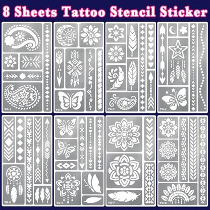 Glow in the Dark Temporary Tattoo Markers for Face Paint - 4PCS UV Neon Body Markers + 8 Sheets Stencil, Flexible Brush Tip, DIY Body Art Set for Adults Avelisse