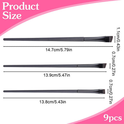 9 Pcs Eyeliner Brush and Eyebrow Brush Set – Ultra Thin Flat Tint Angled Makeup Brushes for Precise Eye Makeup Application