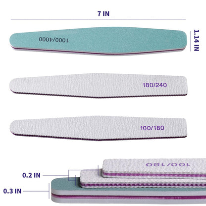 SWEET VIEW 14-Piece Nail File and Buffer Set - 100/180 & 180/240 Grit Emery Boards for Acrylic, Gel, and Natural Nails, with 1000/4000 Grit Buffer Block for High Shine