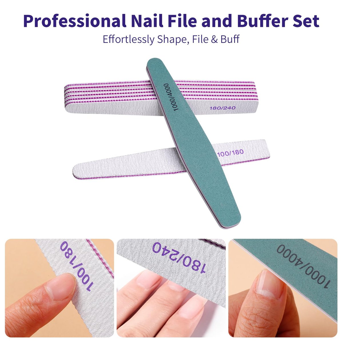SWEET VIEW 14-Piece Nail File and Buffer Set - 100/180 & 180/240 Grit Emery Boards for Acrylic, Gel, and Natural Nails, with 1000/4000 Grit Buffer Block for High Shine - görsel 6