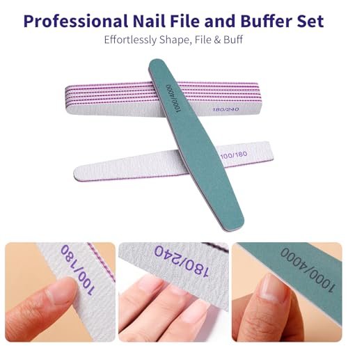 SWEET VIEW 14-Piece Nail File and Buffer Set - 100/180 & 180/240 Grit Emery Boards for Acrylic, Gel, and Natural Nails, with 1000/4000 Grit Buffer Block for High Shine - görsel 5