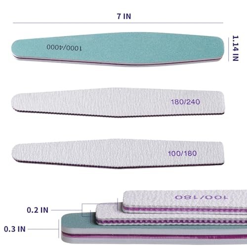 SWEET VIEW 14-Piece Nail File and Buffer Set - 100/180 & 180/240 Grit Emery Boards for Acrylic, Gel, and Natural Nails, with 1000/4000 Grit Buffer Block for High Shine - görsel 3