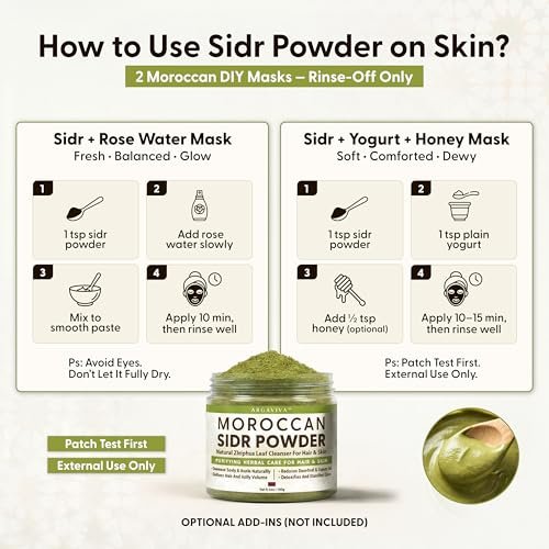 Argaviva Sidr Powder For Hair - Clarifying Sidr Leaves Powder Hair & Scalp Mask, Removes Buildup & Excess Oil, No Added Fragrance, 3.5 Oz Avelisse