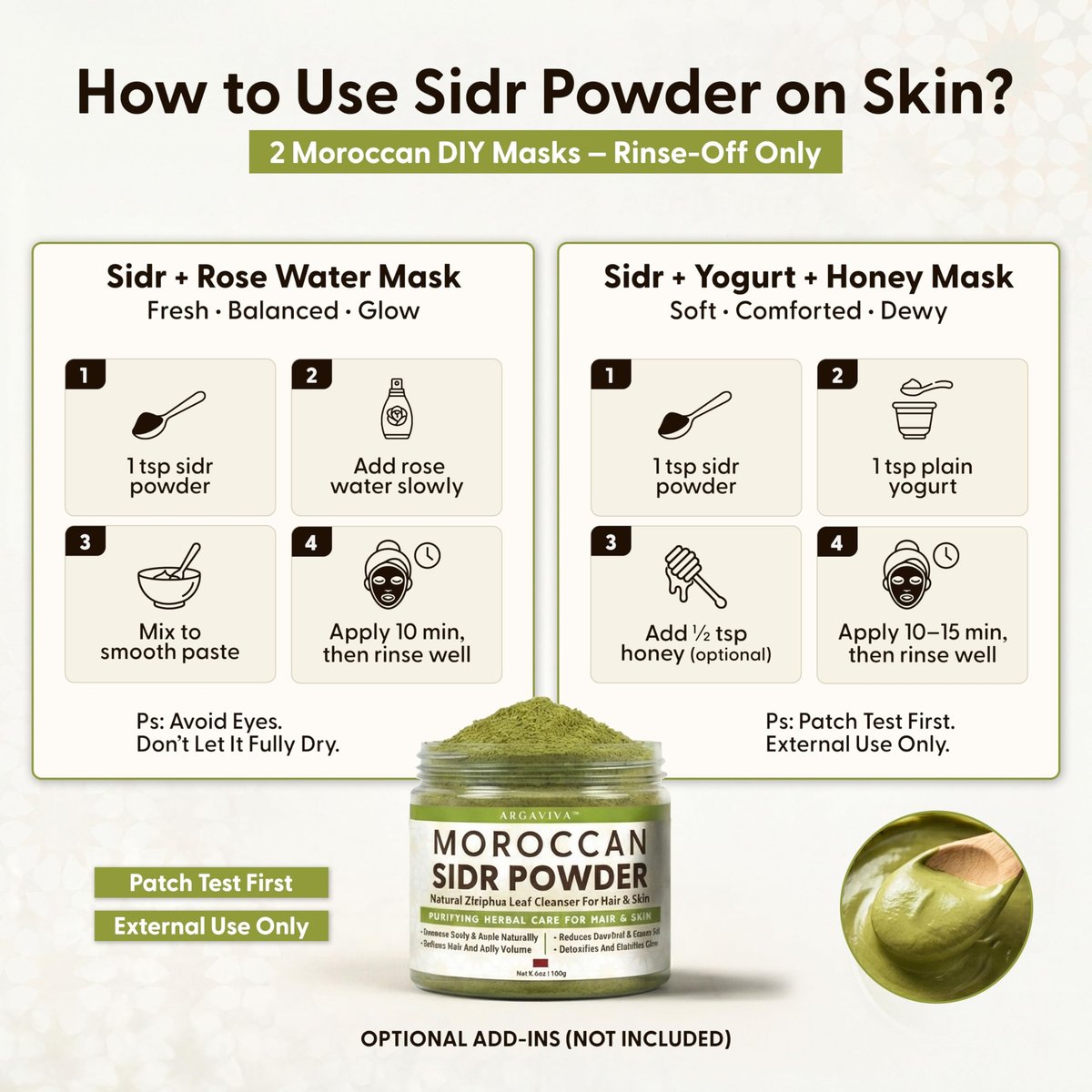 Argaviva Sidr Powder For Hair - Clarifying Sidr Leaves Powder Hair & Scalp Mask, Removes Buildup & Excess Oil, No Added Fragrance, 3.5 Oz Avelisse