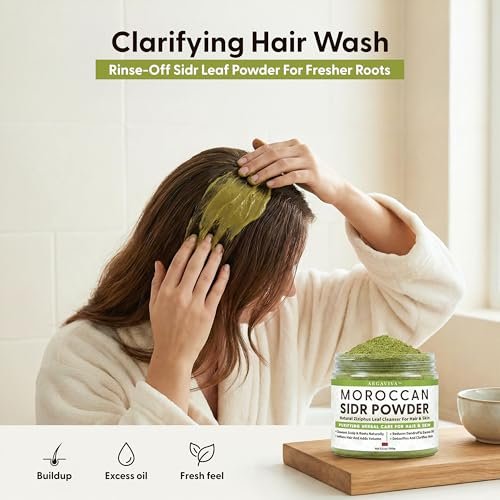 Argaviva Sidr Powder For Hair - Clarifying Sidr Leaves Powder Hair & Scalp Mask, Removes Buildup & Excess Oil, No Added Fragrance, 3.5 Oz Avelisse