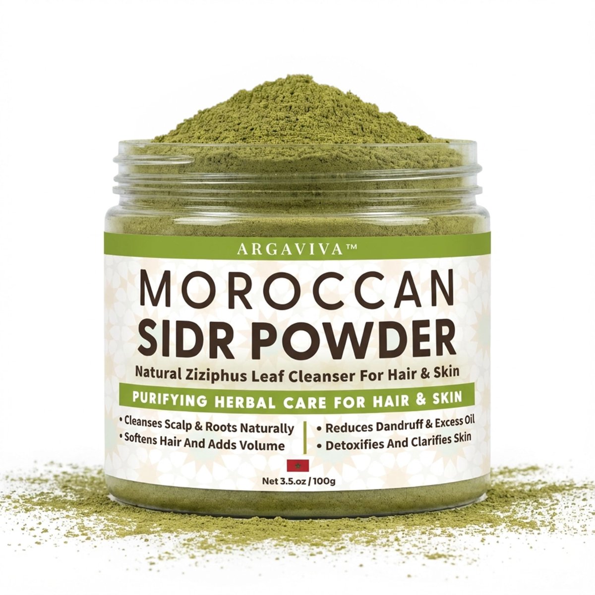Argaviva Sidr Powder For Hair - Clarifying Sidr Leaves Powder Hair & Scalp Mask, Removes Buildup & Excess Oil, No Added Fragrance, 3.5 Oz Avelisse