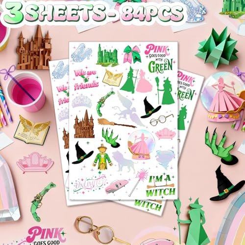 84Pcs Witch Temporary Tattoos - Iridescent Foil Style Birthday Witch Accessory, Wizard Party Decorations, Fake Tattoo Stickers for Kids, Movie Themed Party Favors, Gifts for Boys Girls - görsel 6