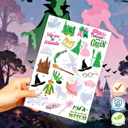 84Pcs Witch Temporary Tattoos - Iridescent Foil Style Birthday Witch Accessory, Wizard Party Decorations, Fake Tattoo Stickers for Kids, Movie Themed Party Favors, Gifts for Boys Girls