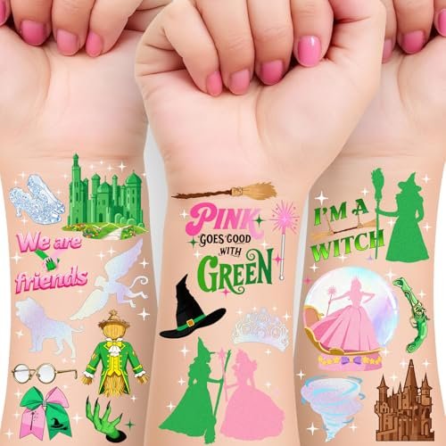 84Pcs Witch Temporary Tattoos - Iridescent Foil Style Birthday Witch Accessory, Wizard Party Decorations, Fake Tattoo Stickers for Kids, Movie Themed Party Favors, Gifts for Boys Girls - görsel 2
