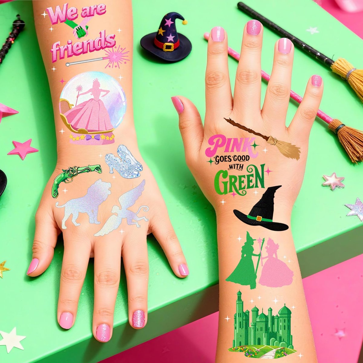 84Pcs Witch Temporary Tattoos - Iridescent Foil Style Birthday Witch Accessory, Wizard Party Decorations, Fake Tattoo Stickers for Kids, Movie Themed Party Favors, Gifts for Boys Girls - görsel 9