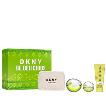 DKNY Be Delicious for Women - 4 Piece Gift Set: 3.4 oz EDP Spray, 0.5 oz EDP Spray, 3.4 oz Body Lotion, Pouch Avelisse